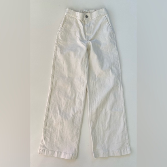 OAK + FORT Women's Cream Long Length Twill Wide Leg Pant Elastic Waist Size XS - Picture 2 of 11